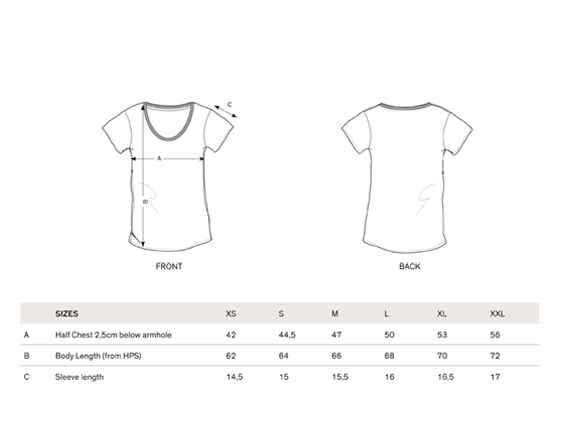 size chart short sleeve women t-shirt