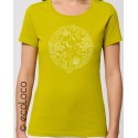 yellow Organic T shirt WHEEL OF LIFE fairtrade craftsman France vegan