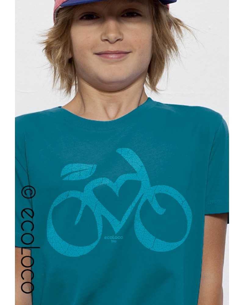 T shirt bio LOVE VELO artisan éthique équitable vegan bleu ecologique