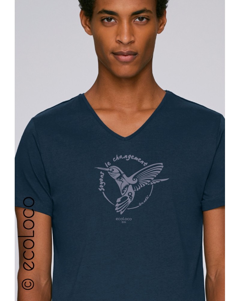 T shirt bio Gandhi oiseau COLIBRI Tatoo ecologique