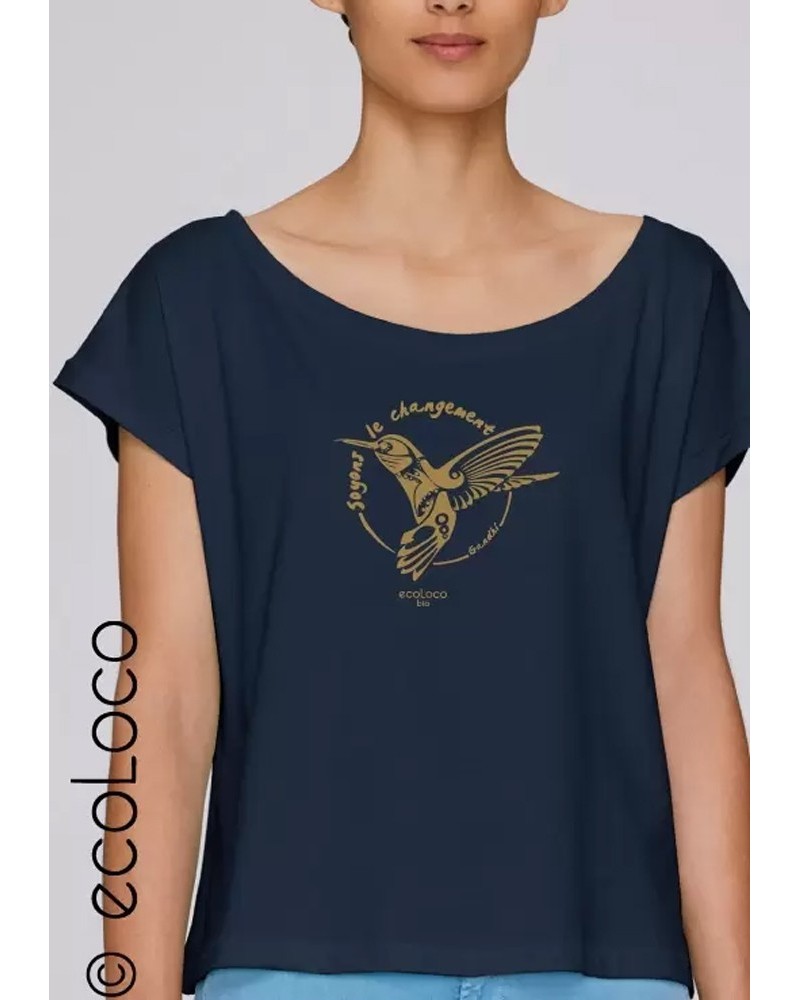 T shirt bio femme COLIBRI oiseau tatoo creation France ecologique
