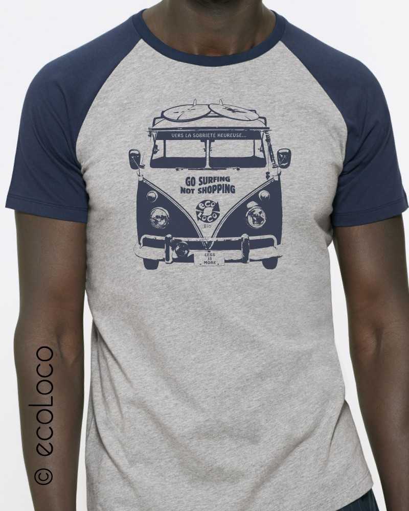 T shirt bio SOBRIETE HEUREUSE van life surf France artisan équitable ecologique