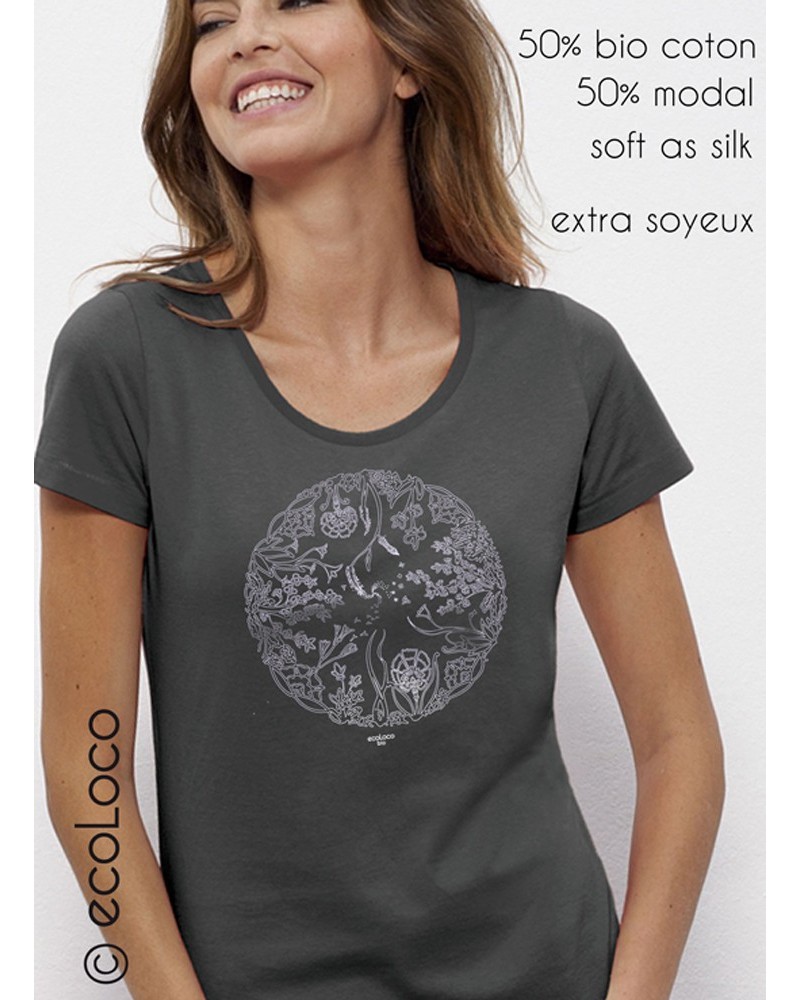 T shirt bio femme ROUE DE VIE modal france artisan vegan ecologique