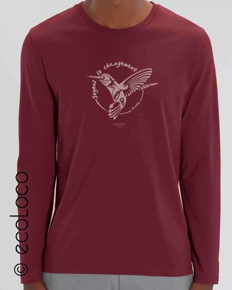 T shirt bio Gandhi oiseau COLIBRI Tatoo imprimé en France ecologique