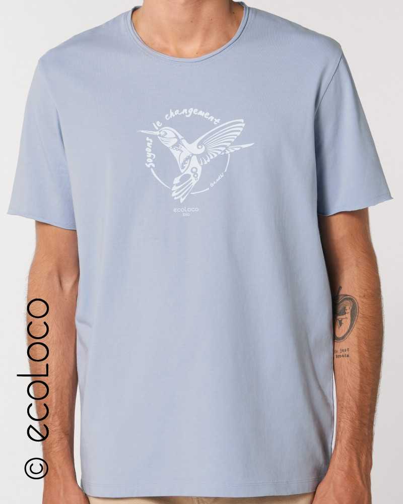 T shirt bio Gandhi oiseau COLIBRI Tatoo ecologique