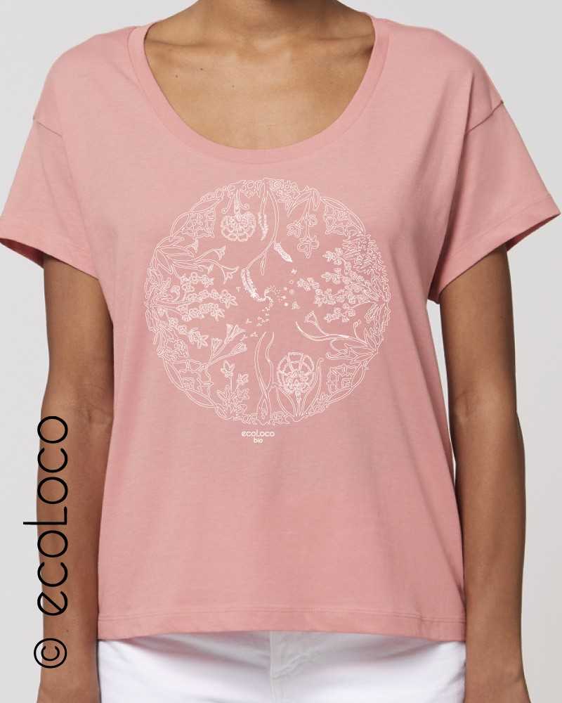 T shirt bio ROUE DE VIE mandala France artisan éthique vegan ecologique
