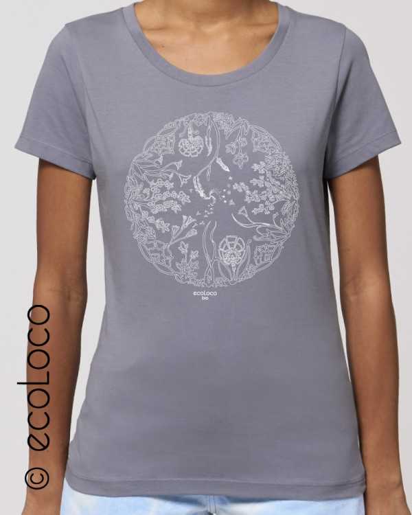 T shirt bio femme ROUE DE VIE Mandala France artisan vegan ecologique