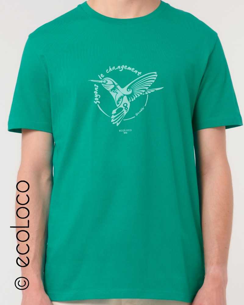 Organic T-shirt hummingbird bird tatoo Gandhi fair wear