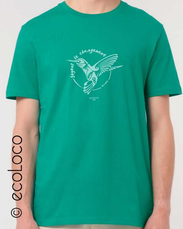 T shirt bio COLIBRI Gandhi oiseau Tatoo ecoLoco artisan ecologique