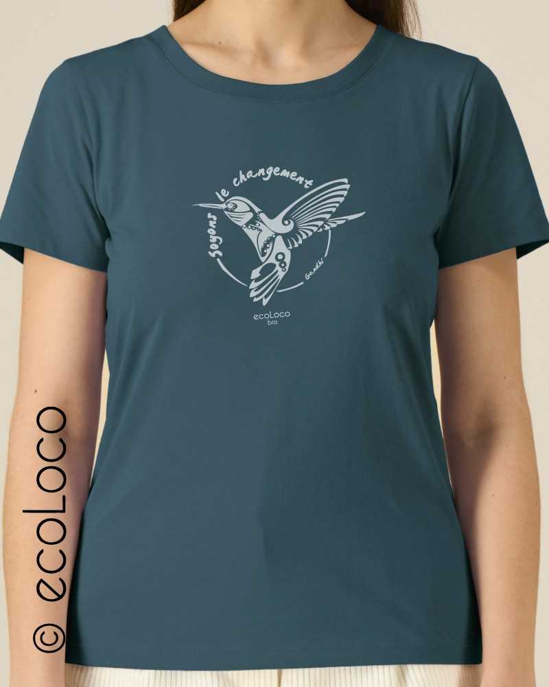 Organic T-shirt HUMMINGBIRD tatoo Gandhi vegan fair wear