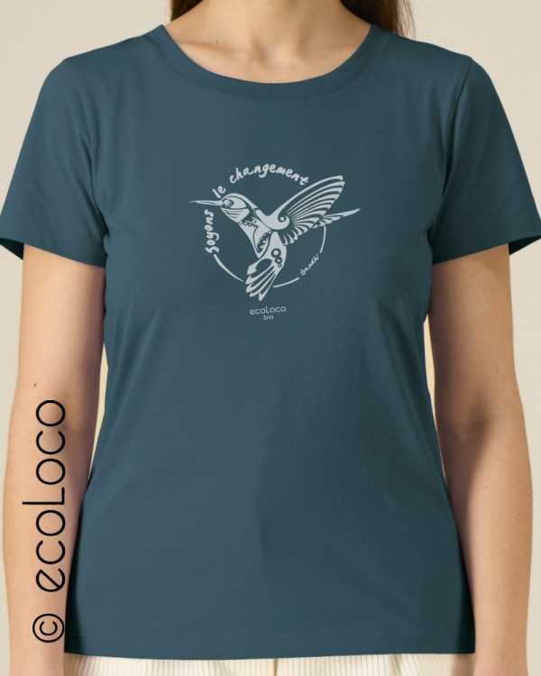 T shirt bio COLIBRI oiseau tatoo Gandhi artisan France ecologique
