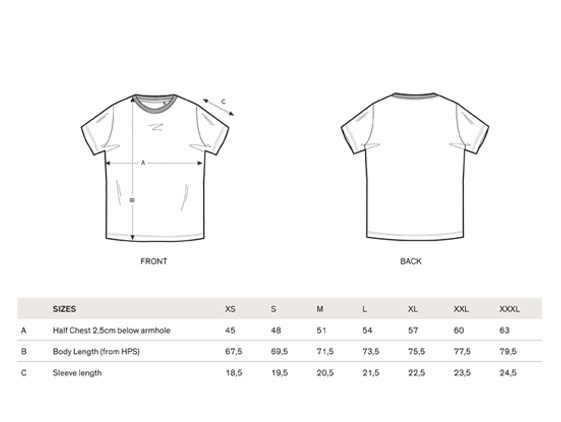 size chart short sleeve men t-shirt